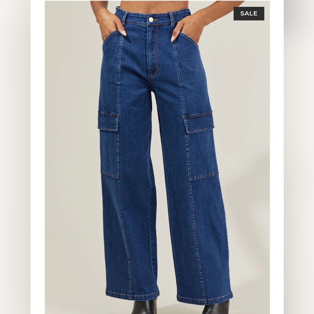 Sugarlips Daze Denim Cargo Pants Size Medium Wide Leg Dark Wash
